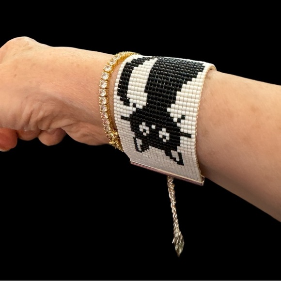 Beaded loom black cat bracelet whimsical adjustable gift for cat lover cat mom - Picture 8 of 8